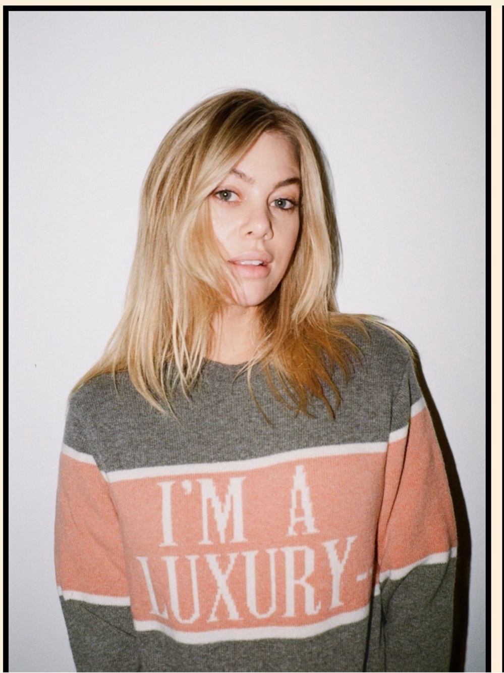Colorblock Crewneck Sweater in Gray and Peach